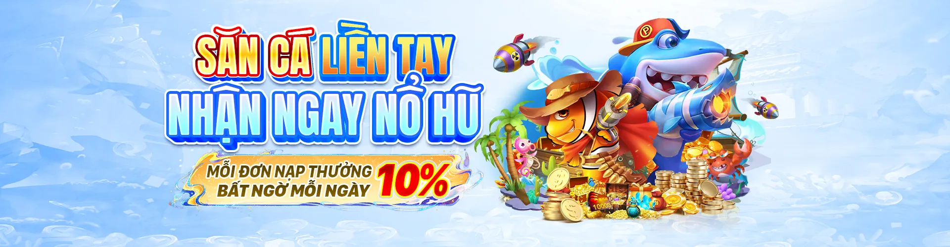 Cảnh dưới biển sống động với cá màu sắc và súng bắn cá hiện đại